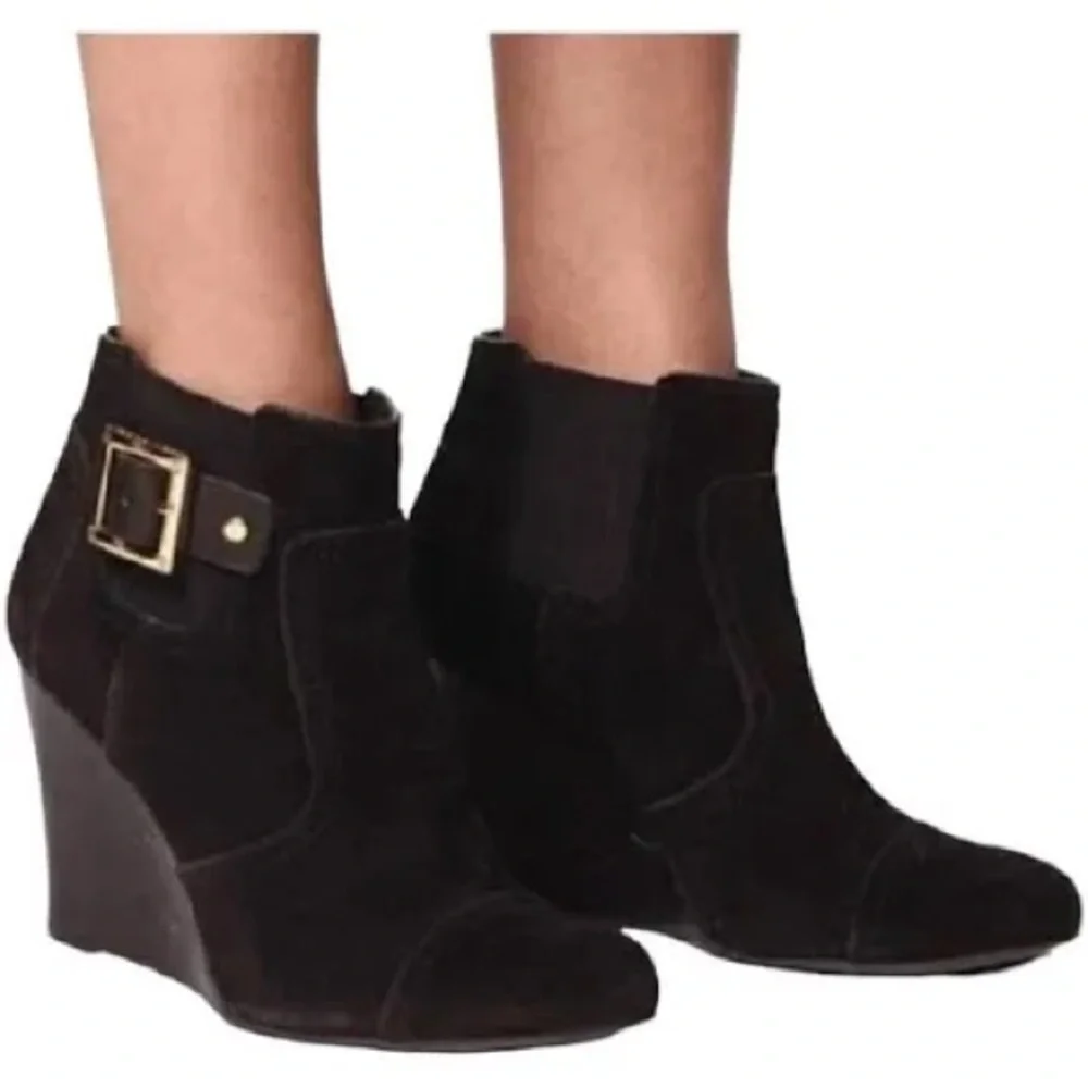 Women’s Tory Burch Adrienne Black Suede Wedge Ankle Boots Size 9.5M